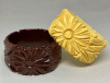 BB214 pr wide daisy carved bakelite bangles